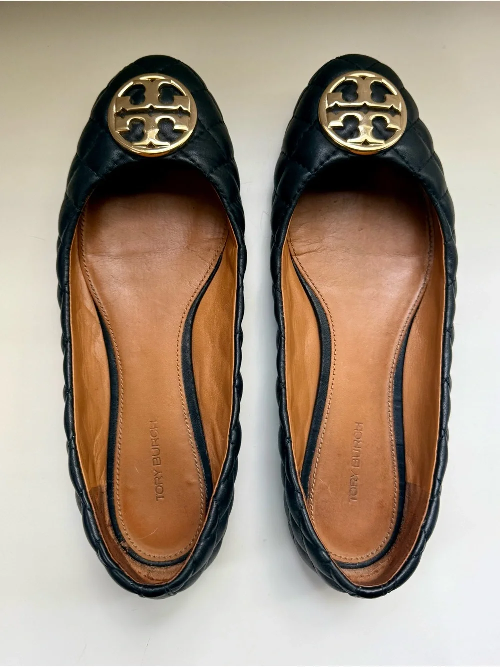 Tory Burch Black Quilted Leather Flats - Picture 1 of 4